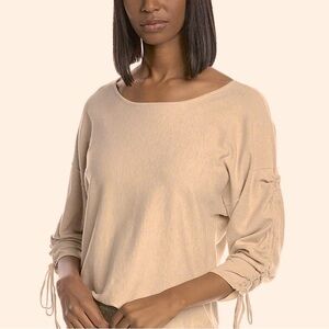 NWT Max Studio Lightweight Dolman Ruched 3/4 Sleeve Sweater Wheat Color Size M